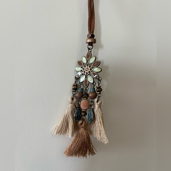 3 Necklaces, Boho Style, Metal with Tassels, Faux Leather Strap - Picture 7 of 10